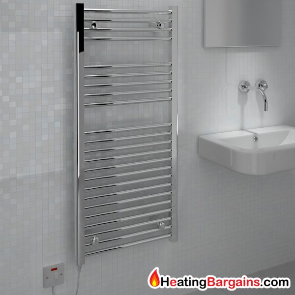 Kudox HeatBar Shelf Electric Designer Towel Rail Dry Element Standard 1200mm x 65mm Chrome